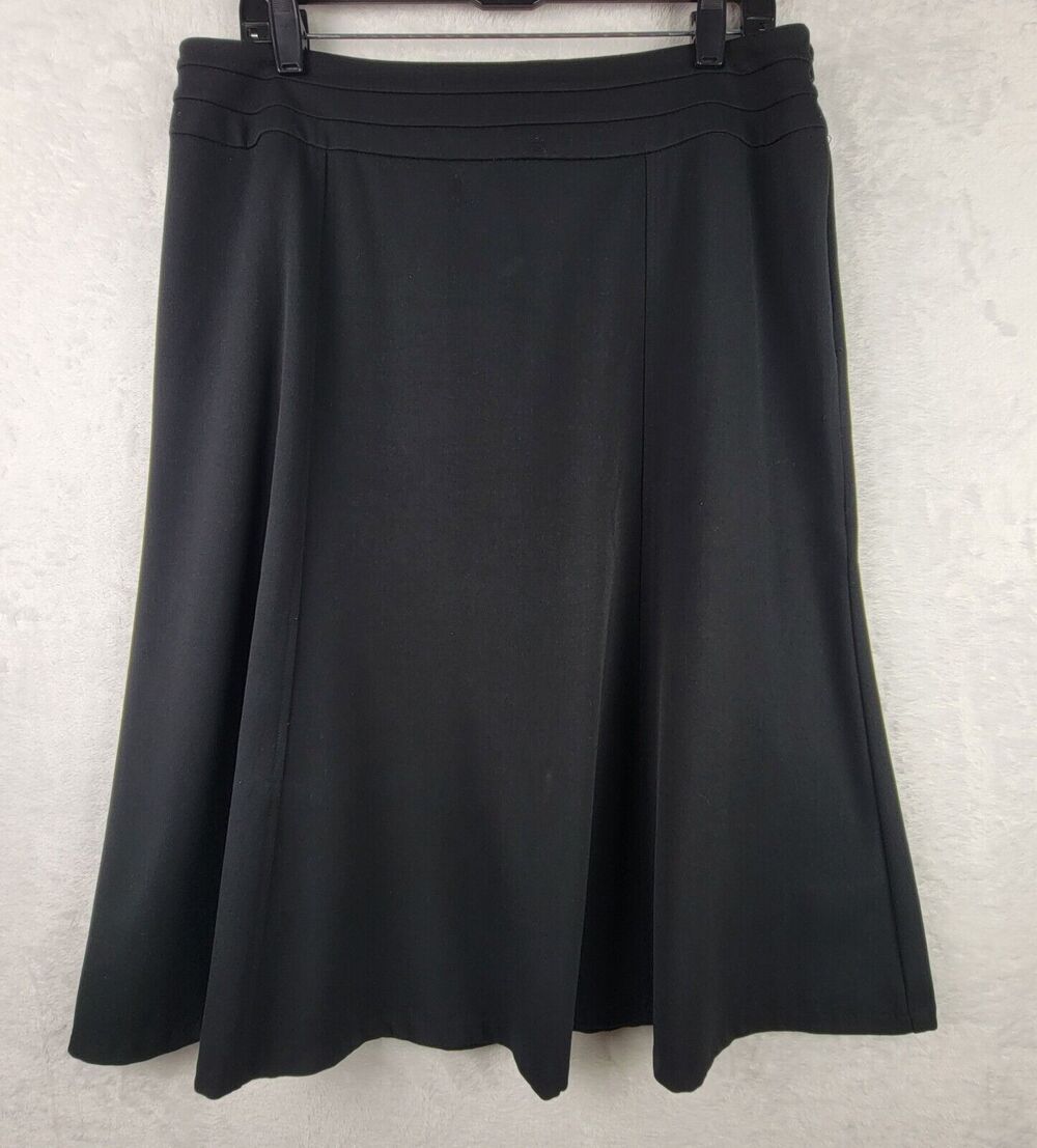 Christopher & Banks Skirt Size 12 Midi Flare Knee Length Side Zip Black Career